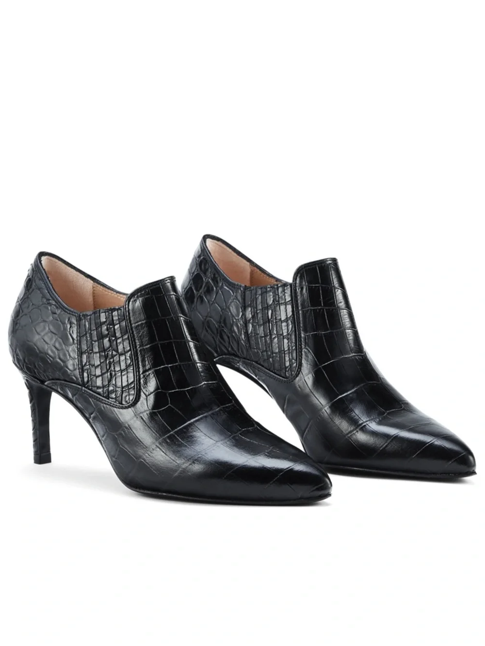 Inez Marisol 70 in Black Croco Emboss Leather Heeled Ankle Booties Size 10